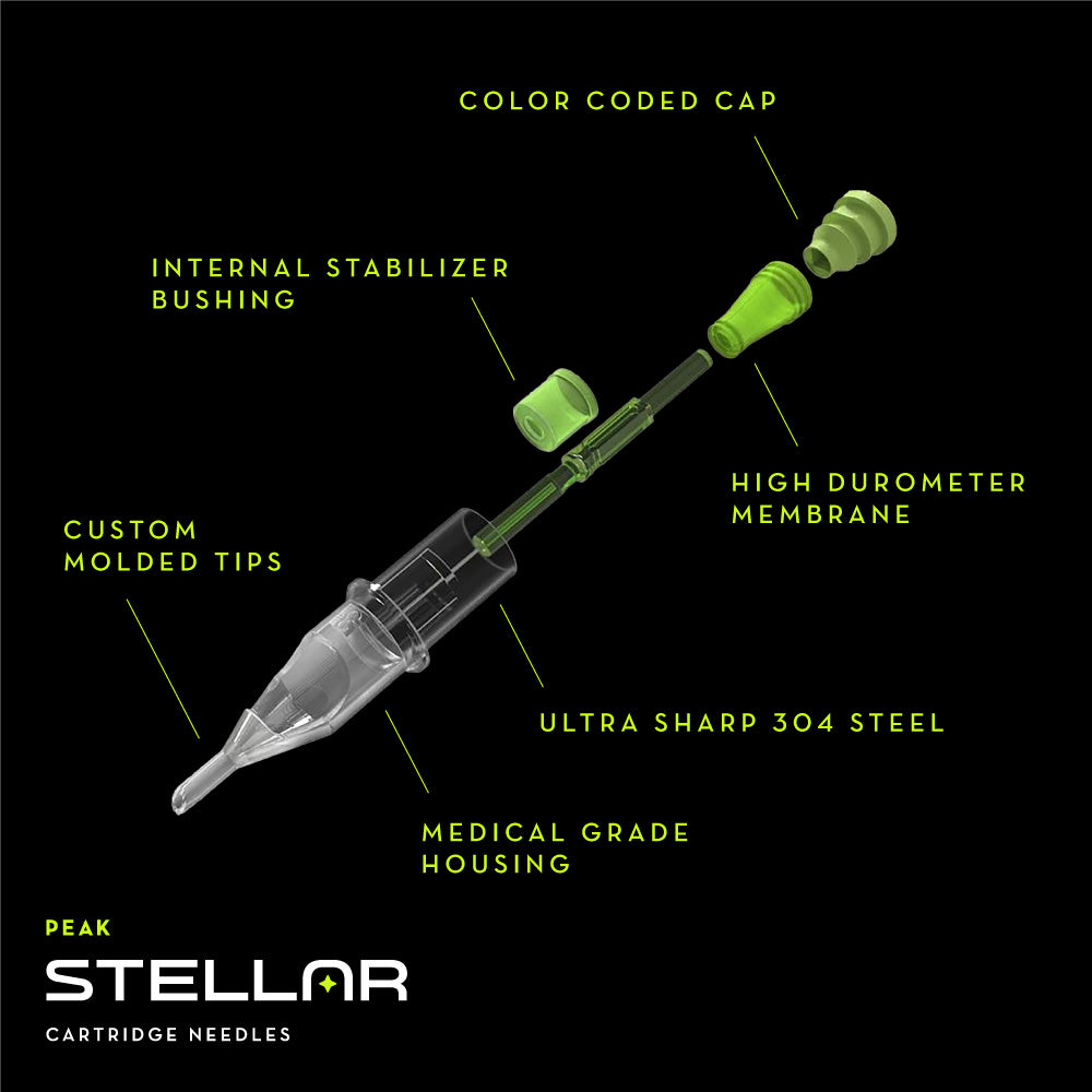 Peak Stellar Needle Cartridges — Traditional Round Liners — Box of 20