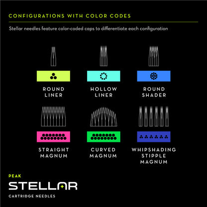 Peak Stellar Needle Cartridges — Bugpin Round Liners — Box of 20 - Peak Needles