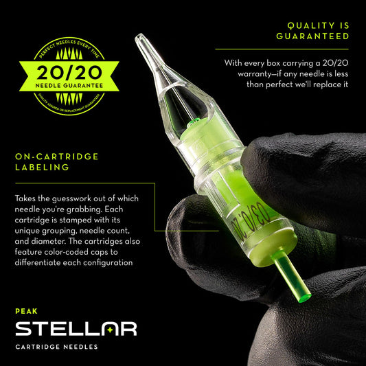 Peak Stellar Needle Cartridges — Round Liners — Box of 20 - Peak Needles