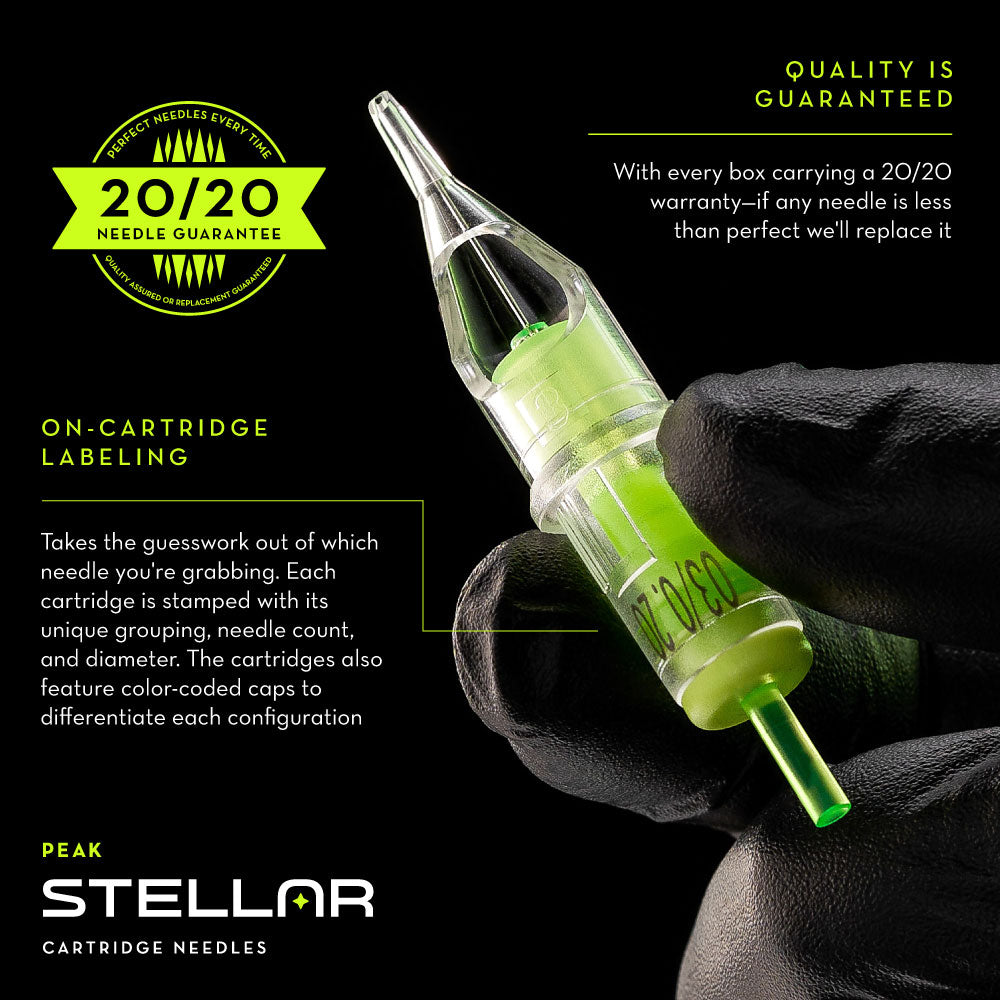 Peak Stellar Needle Cartridges — Round Liners — Box of 20 | Peak Needles