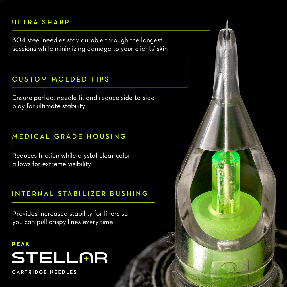 Peak Stellar Needle Cartridges — Traditional Round Liners — Box of 20