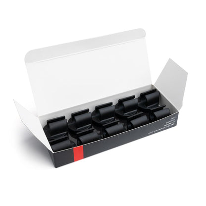 Open box of ten Magnetic Clip Cord/RCA Holders on white background